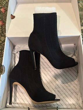 Aldo Black Knit Peep-Toe Stiletto Sock Booties